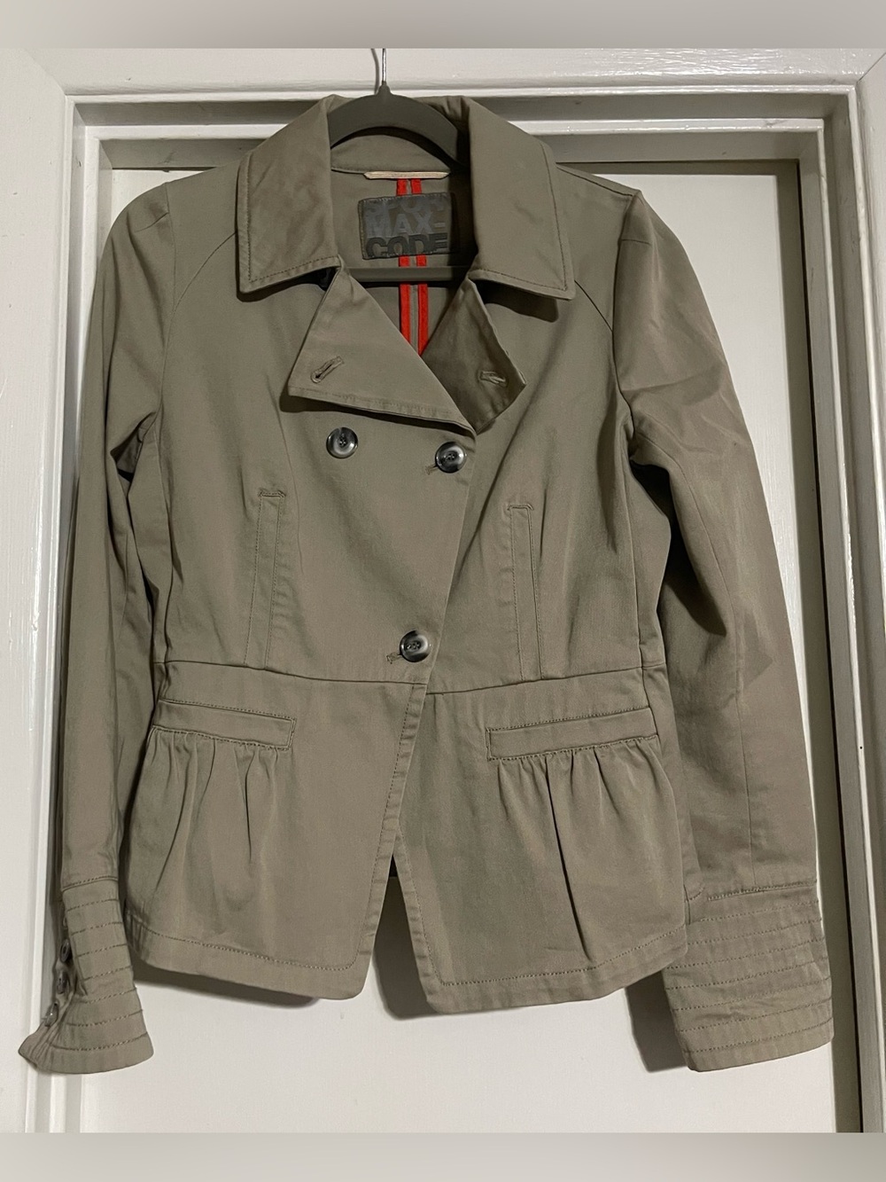 Sportmax Code By Max Mara Khaki Taupe Cotton Double Breasted Jacket IT 42 US 6
